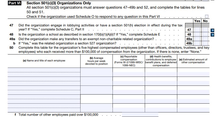 Form 990-EZ - Part VI